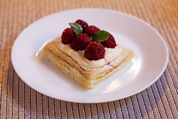 luxurious dessert with raspberries for New Years dinner - Photo, Image
