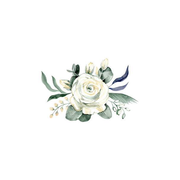 White rose, isolated on white background. Watercolor illustration - Фото, изображение