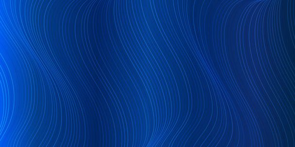 Líneas de onda vectorial que fluyen dinámicas en colores azul marino aisladas sobre fondo negro para el concepto de tecnología AI, digital, comunicación, ciencia, música - Vector, Imagen