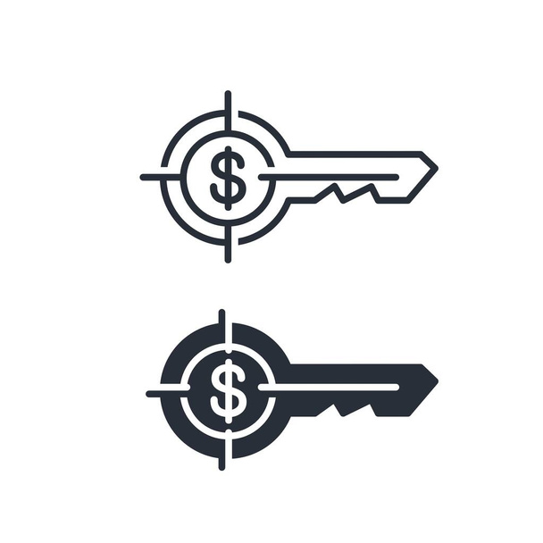 La chiave per un obiettivo finanziario. Set di icone vettoriali isolate su sfondo bianco. - Vettoriali, immagini