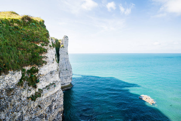 View of Etretat white cliffs in Normandy, France - 写真・画像