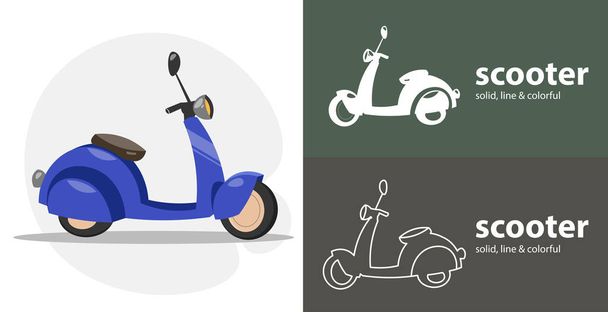 Motorroller Motorrad isoliertes Werkzeug flaches Symbol mit Roller solide, Linie Symbole - Vektor, Bild