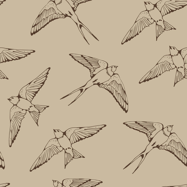 Swallow and House Martin birds vector pattern, hand drawn seamless background - Vecteur, image