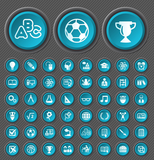 Set of Education Icons on 3D Circular Buttons. - Vektor, obrázek