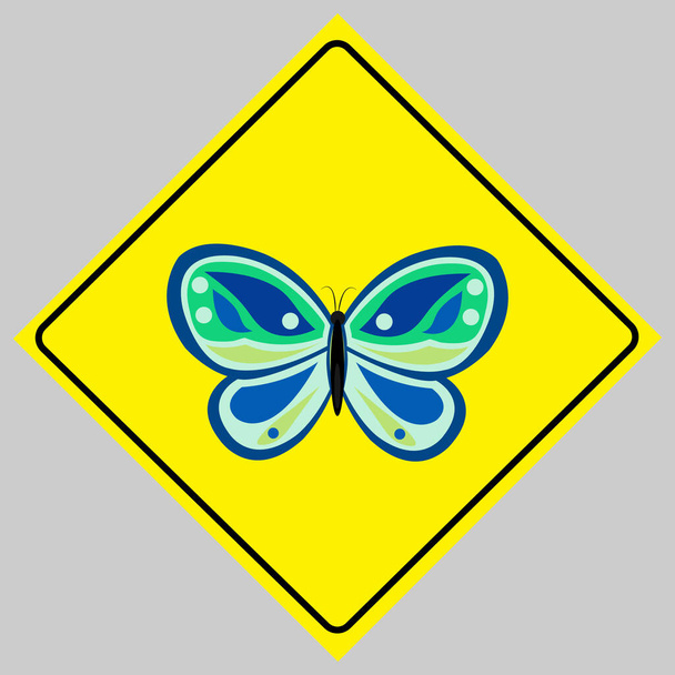 Het teken en symbool geeft het gebied van de vlinder geïsoleerd op gele achtergrond. - Vector, afbeelding