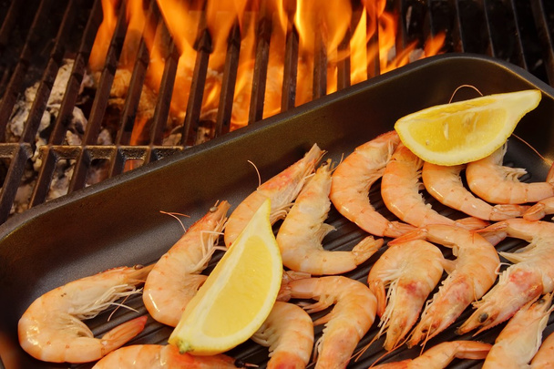 Grilled Shrimps on open BBQ fire, XXXL - Photo, Image