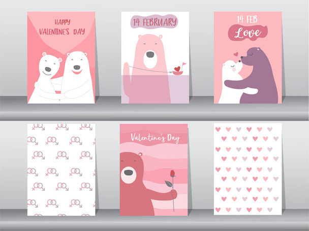Set van schattige dieren poster, Ontwerp voor Valentijnsdag, template, kaarten, beer, Vector illustraties  - Vector, afbeelding