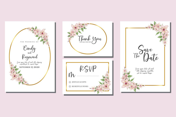 Άνθη κερασιάς Πρόσκληση Υδατογραφίας Γάμου. Γαμήλια πρόσκληση πλαίσιο που, floral ακουαρέλα χέρι που Sakura λουλούδι σχεδιασμό Πρόσκληση Πρότυπο κάρτας - Διάνυσμα, εικόνα
