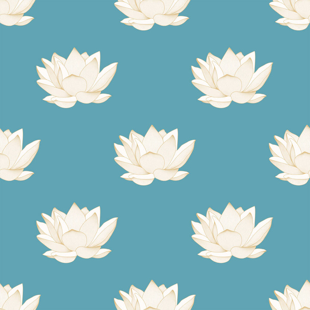 Vector color seamless pattern of lotus flowers. Graphics. - Vector, imagen