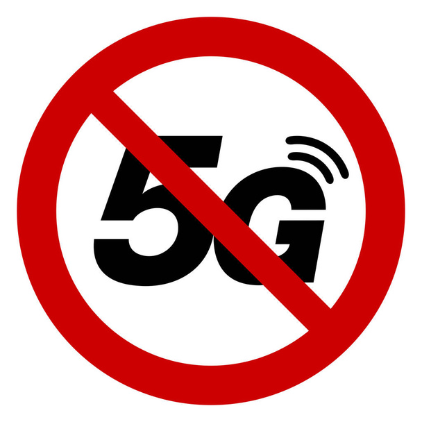 5G símbolo prohibido signo aislado sobre un fondo blanco. Ilustración vectorial. - Vector, Imagen