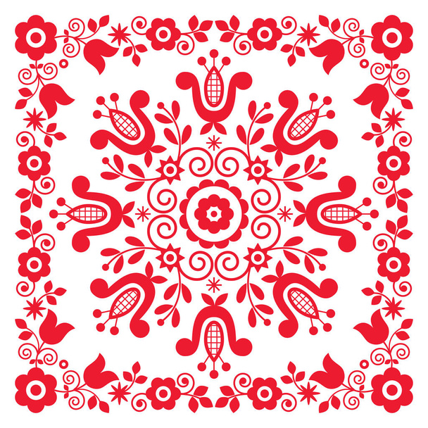 Polish traditional folk art vector greeting card design with floral frame, retro ornament - Vektor, obrázek