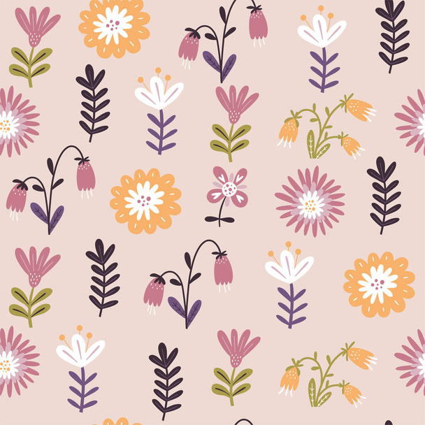 Floral seamless pattern with flowers, hand drawn elements. Blooming Flowers, Floral paper, Spring Scrapbook. Vector illustration. - Vektor, obrázek