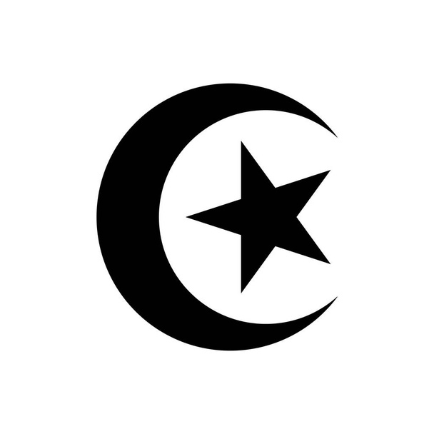 Schwarzer Stern im Halbmond-Symbol. Das Nationalwappen Tunesiens ohne Kreis. Piktogramm, Symbol isoliert auf weißem Hintergrund. Vektorillustration. - Vektor, Bild