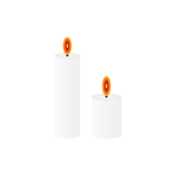 Pictograma blanco de velas encendidas, icono aislado sobre fondo blanco. Ilustración vectorial. - Vector, imagen