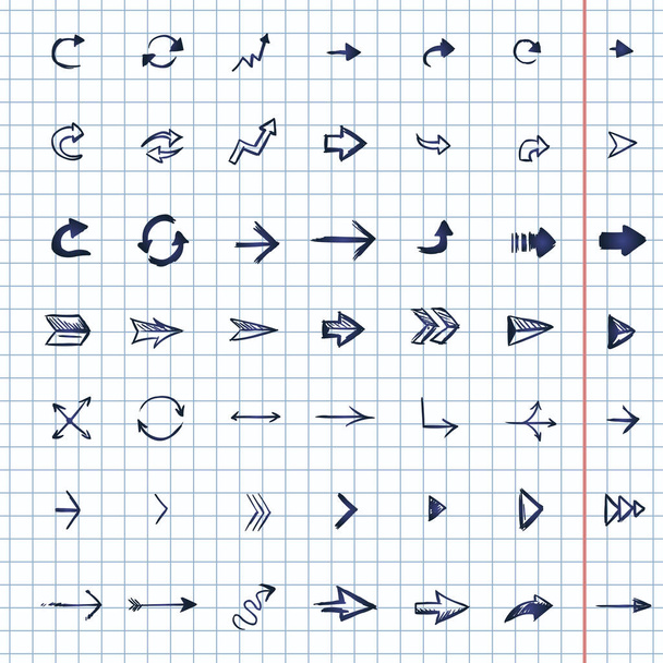 Vector Set of 49 Sketch Arrows and Cursors on Checkered Background - Vector, Image