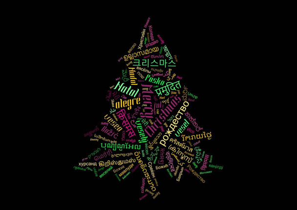 fir tree shaped illustration made of christmas word letterings - Photo, Image