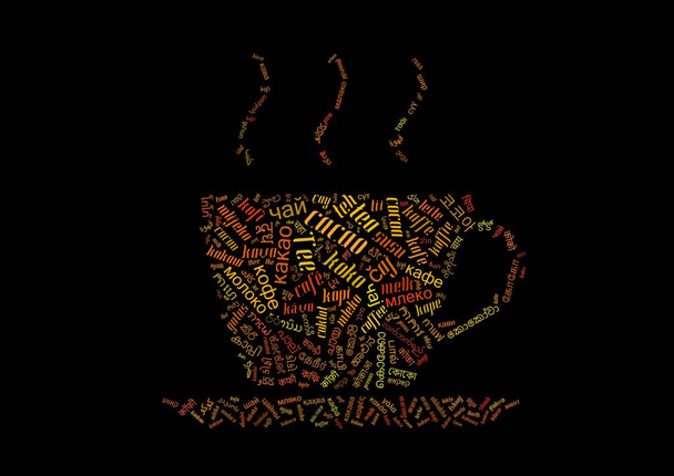 κύπελλο με ατμό σχήμα εικονογράφηση από καφέ και τσάι λέξεις γράμματα - Φωτογραφία, εικόνα