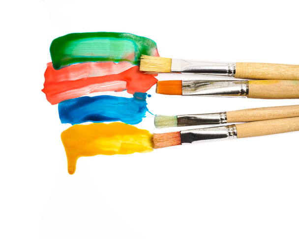 Paint strokes with brush isolated on white paper background. art work. - 写真・画像