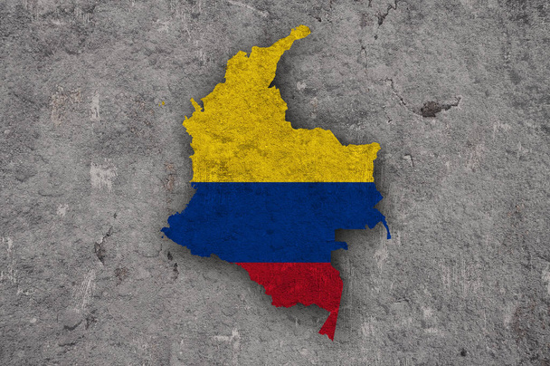 Mapa i flaga Kolumbii na betonie wietrznym - Zdjęcie, obraz
