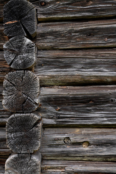 Wooden log cabin or felling  Rustic texture or background. Aged wood wall and boards - Foto, immagini
