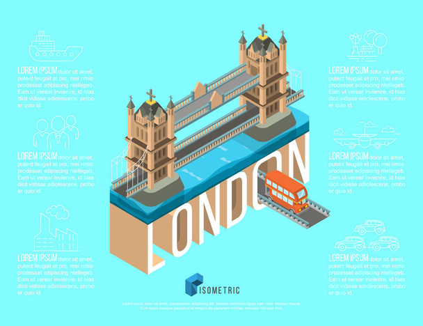 izometryczne słynne miejsce w londyńskim moście wieżowym, ilustracja wektora - Wektor, obraz