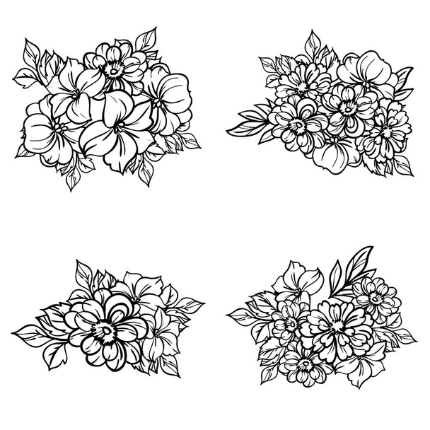 black and white abstract seamless vector pattern with flowers - Wektor, obraz