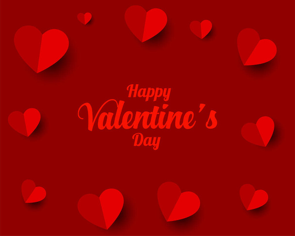 red happy valentines day background with paper hearts - Vetor, Imagem