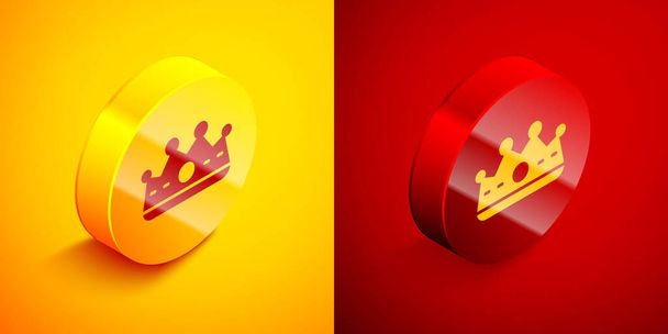 Isometric King crown icon isolated on orange and red background. Circle button. Vector. - Vector, Image