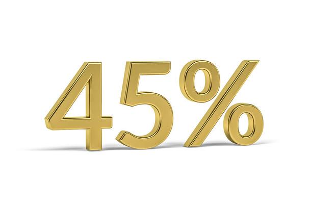Chiffre d'or quarante-cinq avec pourcentage signe - 45 % isolé sur blanc - rendu 3D - Photo, image
