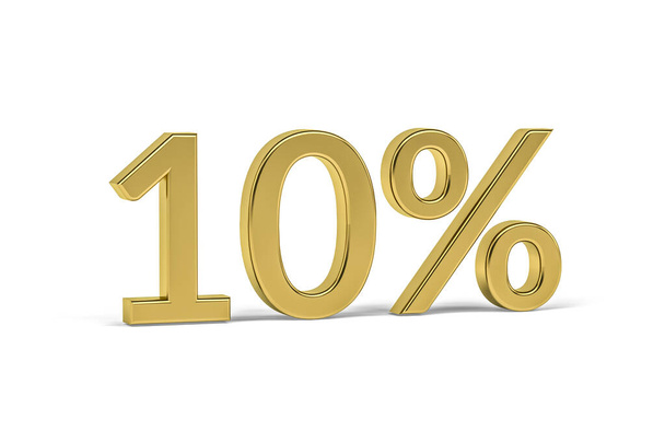 Χρυσό ψηφίο δέκα με το σύμβολο τοις εκατό - 10% σε λευκό φόντο - 3D καθιστούν - Φωτογραφία, εικόνα