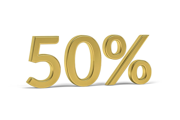 Gold digit fifty with percent sign - 50% isolated on white background - 3d render - Photo, Image