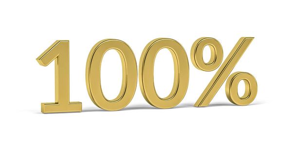 Dígito de ouro cem com sinal percentual - 100% isolado em fundo branco - renderização 3d - Foto, Imagem