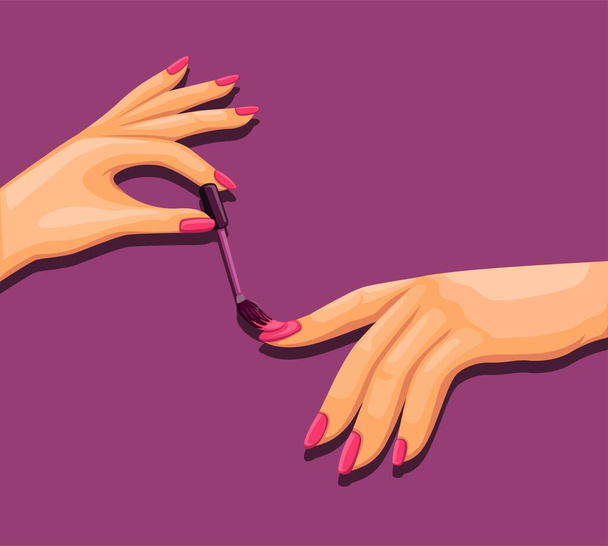 Nail art doigt main avec manucure poli concept de produit dans dessin animé illustration vecteur - Vecteur, image