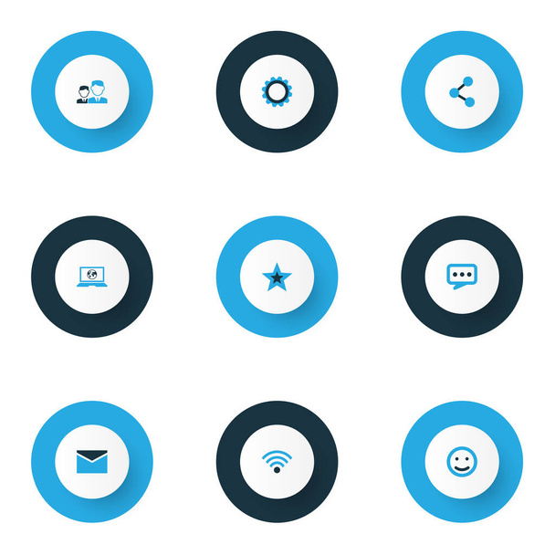 Internet ikony barevné set s hvězdičkou, bezdrátové připojení, notebook a další prvky wifi. Izolované ilustrace internetové ikony. - Fotografie, Obrázek