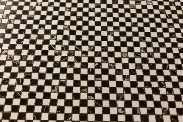 Black and white checkered pattern, monochrome marble floor, chessboard - Photo, Image