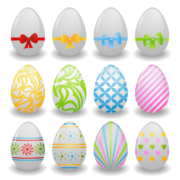 Set of white eggs with ribbons and patterns - Vector, Imagen