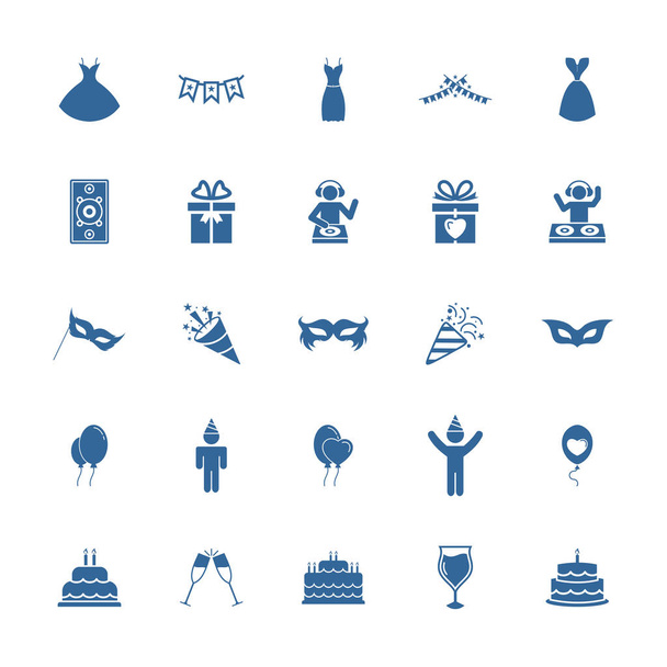 Conjunto de plantilla de vector de diseño de icono de fiesta, concepto de diseño de suministros de fiesta, símbolo de icono, ilustración - Vector, imagen