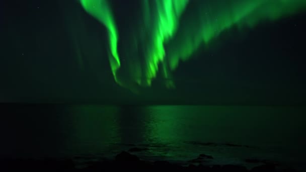 Aurora boreale luminosa che si riflette nel video in tempo reale dell'oceano - Filmati, video