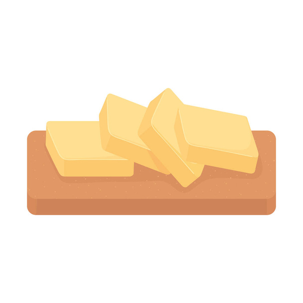 butter slices on cutting board, milk dairy product cartoon icon - Vector, Image
