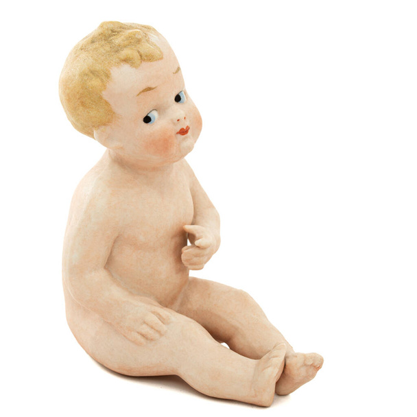 Vintage baby doll from ceramics, isolated on white background - Photo, Image