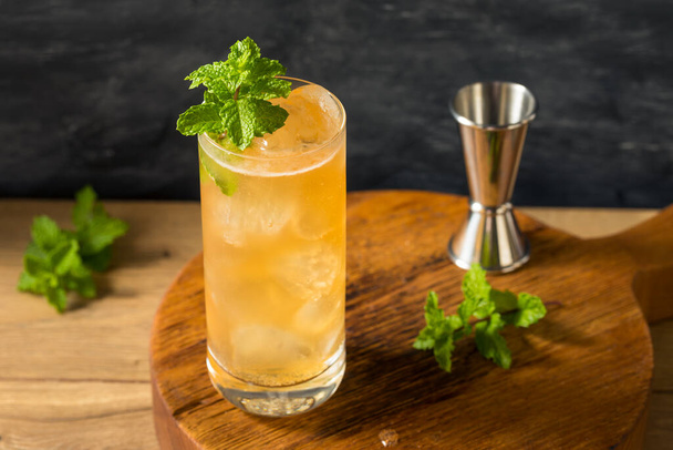 Boozy Alcoholic Suffering Bourbon Cocktail with Lime and Ginger Beer - Foto, imagen