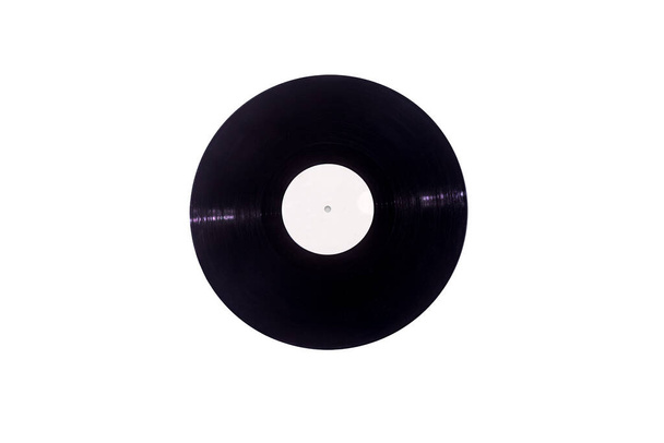 Disque vinyle de musique sur fond blanc avec étiquette blanche - Photo, image