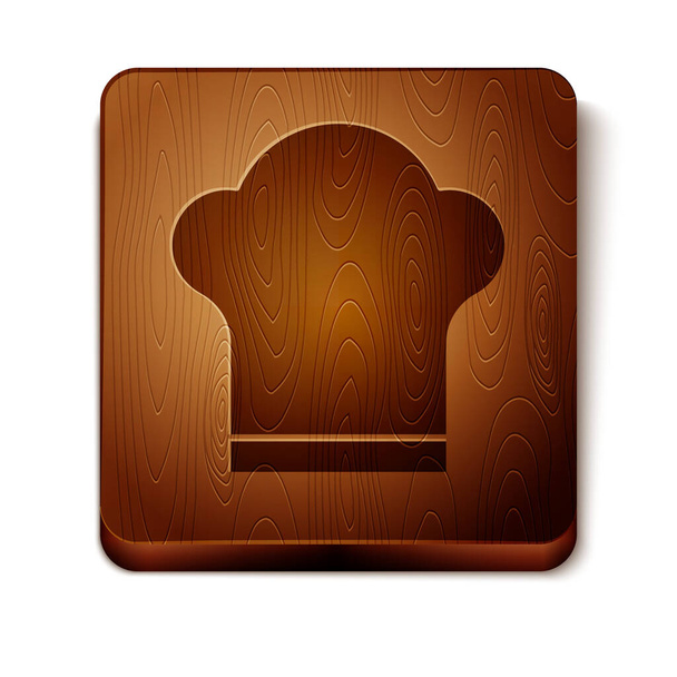 Brown Chef hat icon isolated on white background. Cooking symbol. Cooks hat. Wooden square button. Vector. - Vettoriali, immagini