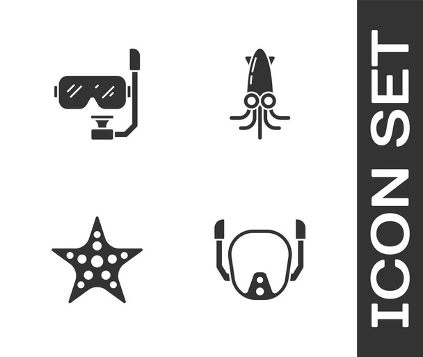 Set Diving mask, and snorkel, Starfish and Octopus icon. Vector. - Vector, Image