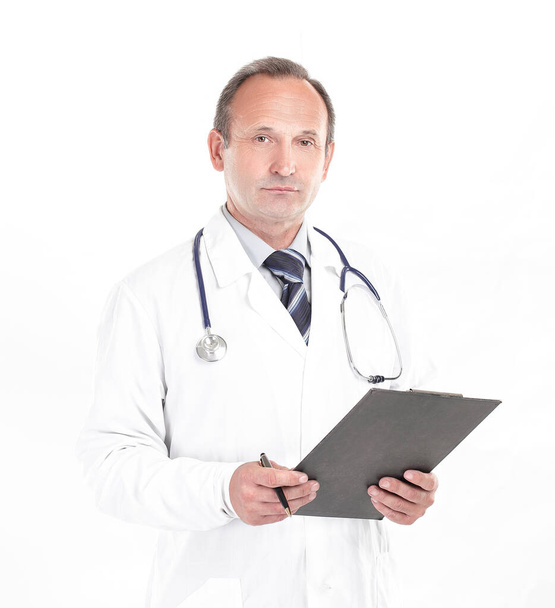 physician therapist with clipboard on white background - Foto, immagini