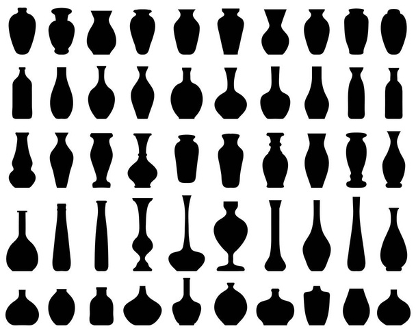 Black silhouettes of flower vases on white - Vector, Image