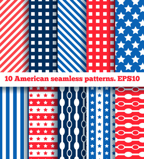 set van tien Amerikaanse naadloze patroon - Vector, afbeelding