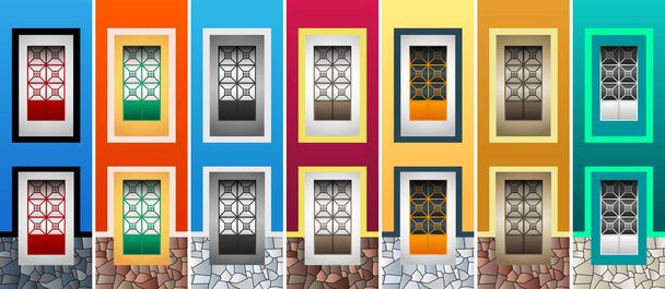 Rustic Colonial Windows Collection vector illustration. - Vector, Image