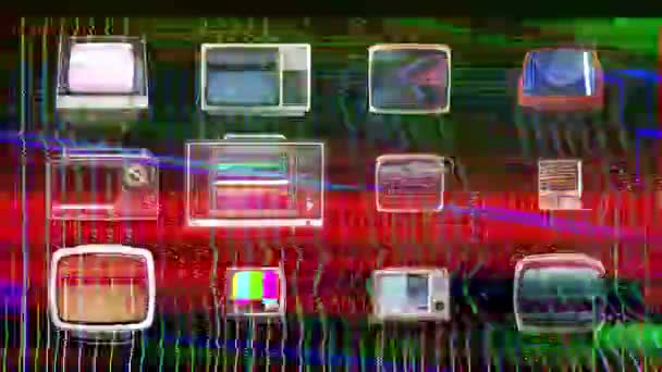 Animované retro televizory se statickými a závadami - Záběry, video