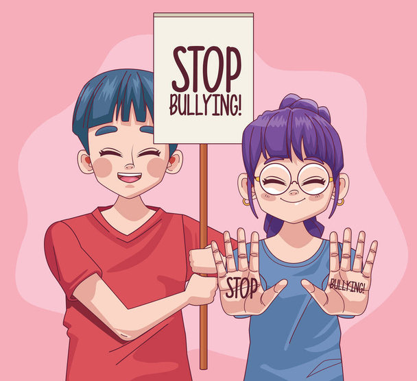 молода пара підлітків з припиненням знущань у банері протесту
 - Вектор, зображення